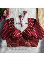 Nylon Jacquard Maroon Festival Wear Weaving  Readymade Blouse